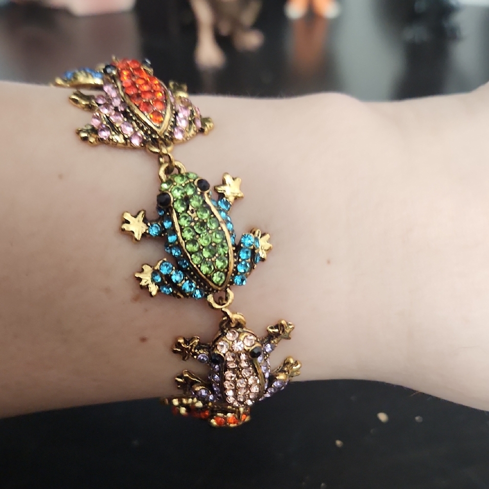 Colorful Rhinestone Frog Bracelet - Picture 1 of 3